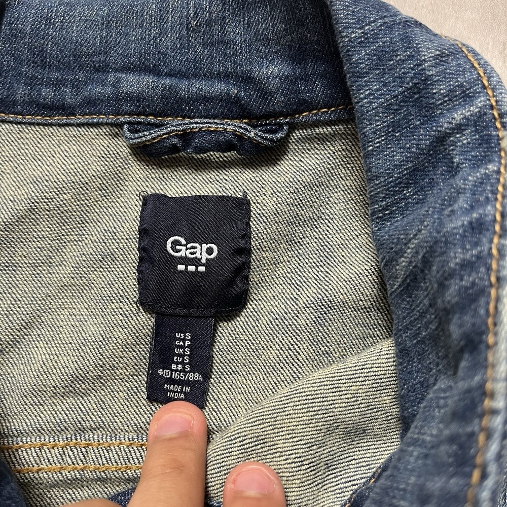 Gap Blue Cotton Short Jacket Button Collared Pockets Women's Small Long Sleeve - Picture 2 of 7